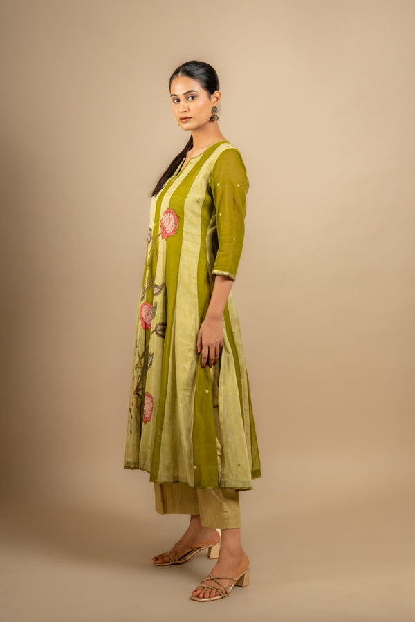 Handloom Kali top with kalamkari patch work with cotton loose pant
