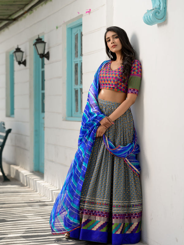 Handwoven Cotton Embroidered Lehenga With Blouse And Dupatta