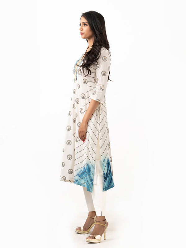 Sequin embroidered cotton dress with stretchable pants