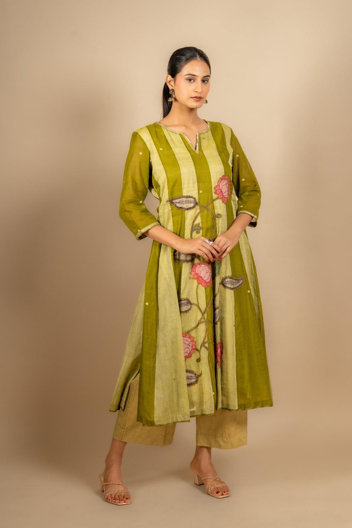 Handloom Kali top with kalamkari patch work with cotton loose pant