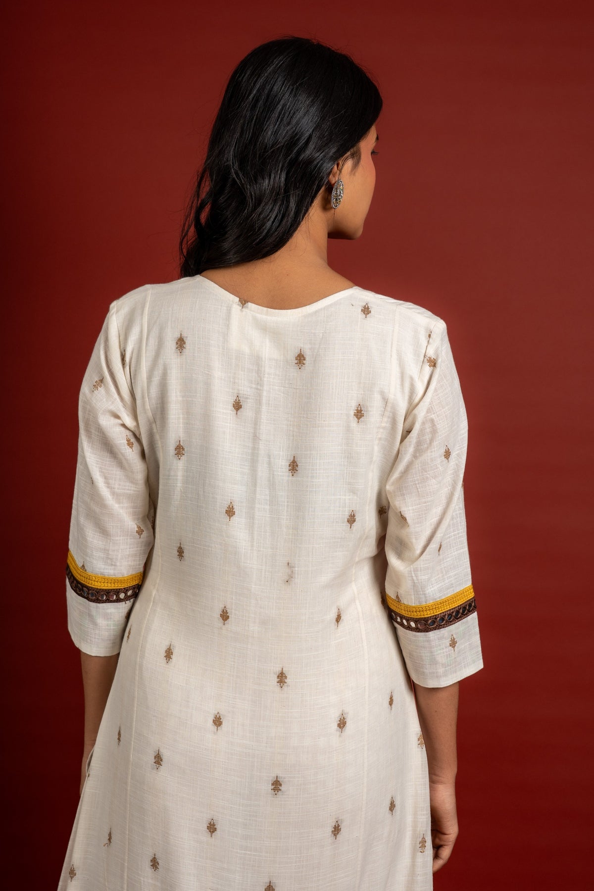 Off white panel top thread and mirror work with yellow pant