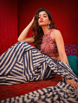 A Striped Saree with Printed Blouse Dances with Bold Grace