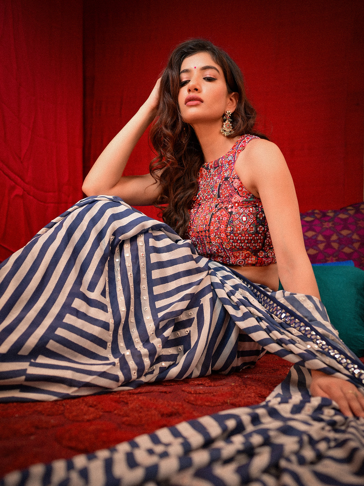 A Striped Saree with Printed Blouse Dances with Bold Grace