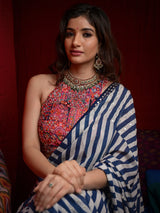 A Striped Saree with Printed Blouse Dances with Bold Grace
