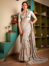 A Symphony of Flowers, Crochet and Sequins on Silk Saree