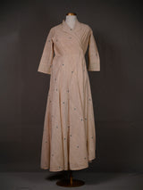 Beige Long Cotton Angrakha Kali Kurti with Pink Dupatta, Pants