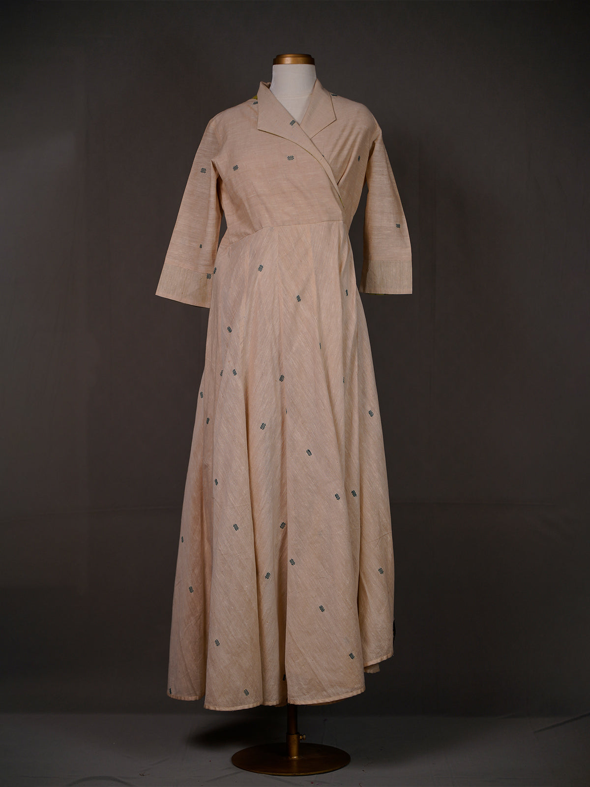 Beige Long Cotton Angrakha Kali Kurti with Pink Dupatta, Pants