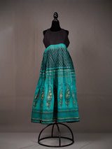 Blue Chanderi Silk Skirt with All Over Black and Gold Block Print