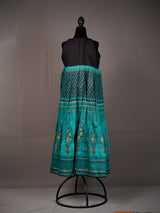 Blue Chanderi Silk Skirt with All Over Black and Gold Block Print
