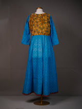 Blue Cotton Printed Long Kurti with Slit, Kalamkari Patch on Back