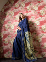Blue Tie and Dye Silk Sari with Ajrakh Print Mashru Silk Blouse