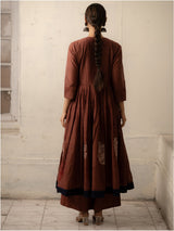 Brown Hand-Woven Cotton Kurti with Gota Embroidery and Monochrome Hand-Woven Cotton Pants