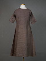 Brown Handwoven Checked A-Line Kurti With Mirror Work On Neckline