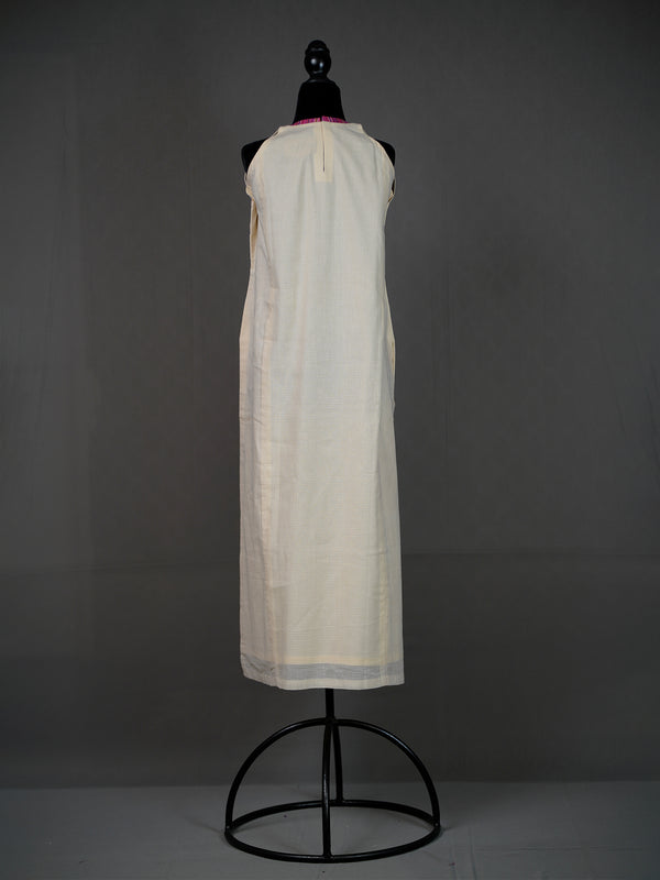 Cream Halter Neck Kurti with Floral Block Print and Sequins Work