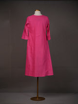 Dark Pink Cotton Handloom Plain Kurti with Pintuck Detailing