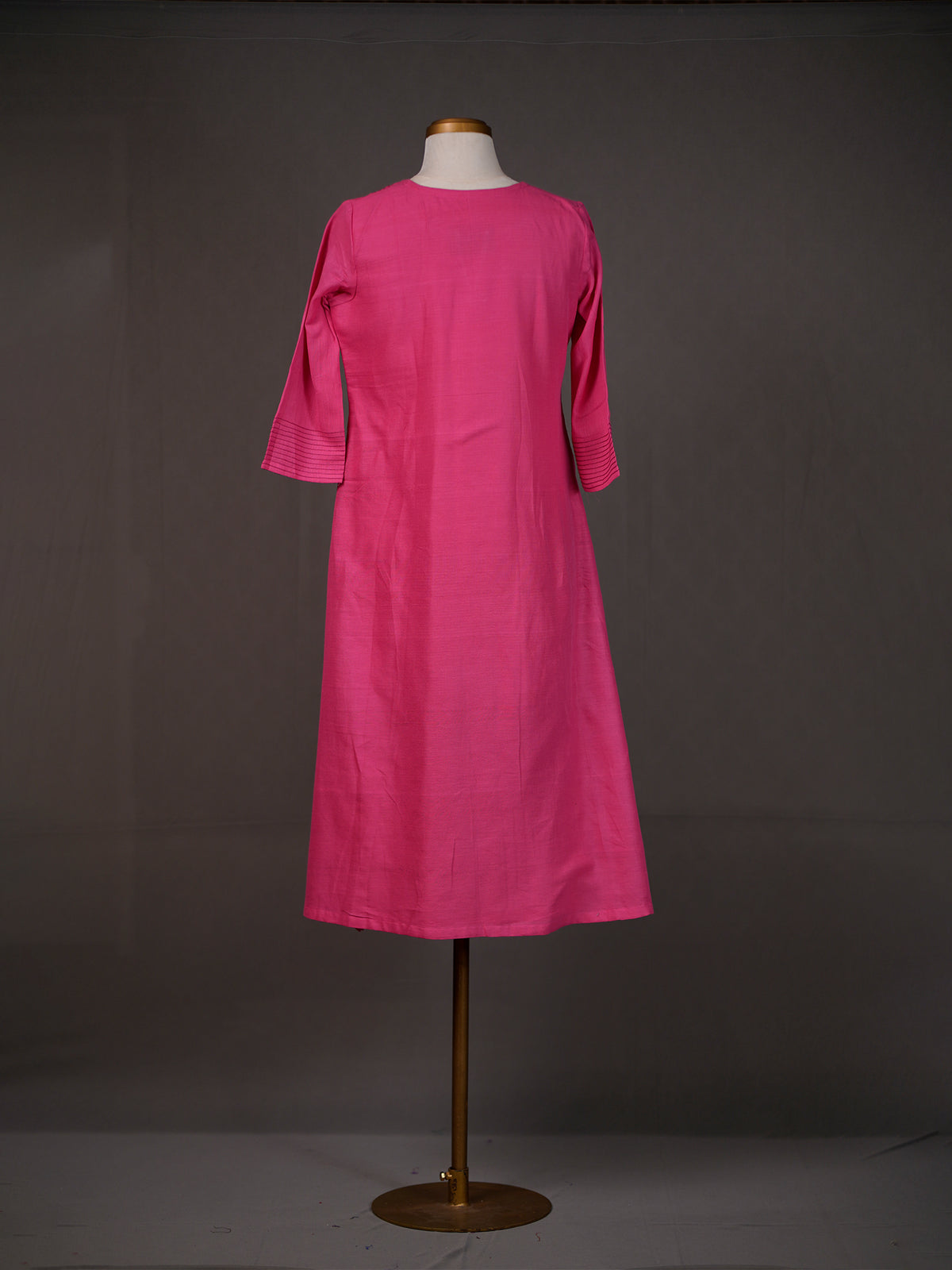Dark Pink Cotton Handloom Plain Kurti with Pintuck Detailing