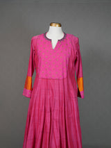 Dark Pink Kurti Pants Set with Pitta Work n Embroidery, Yellow Dupatta