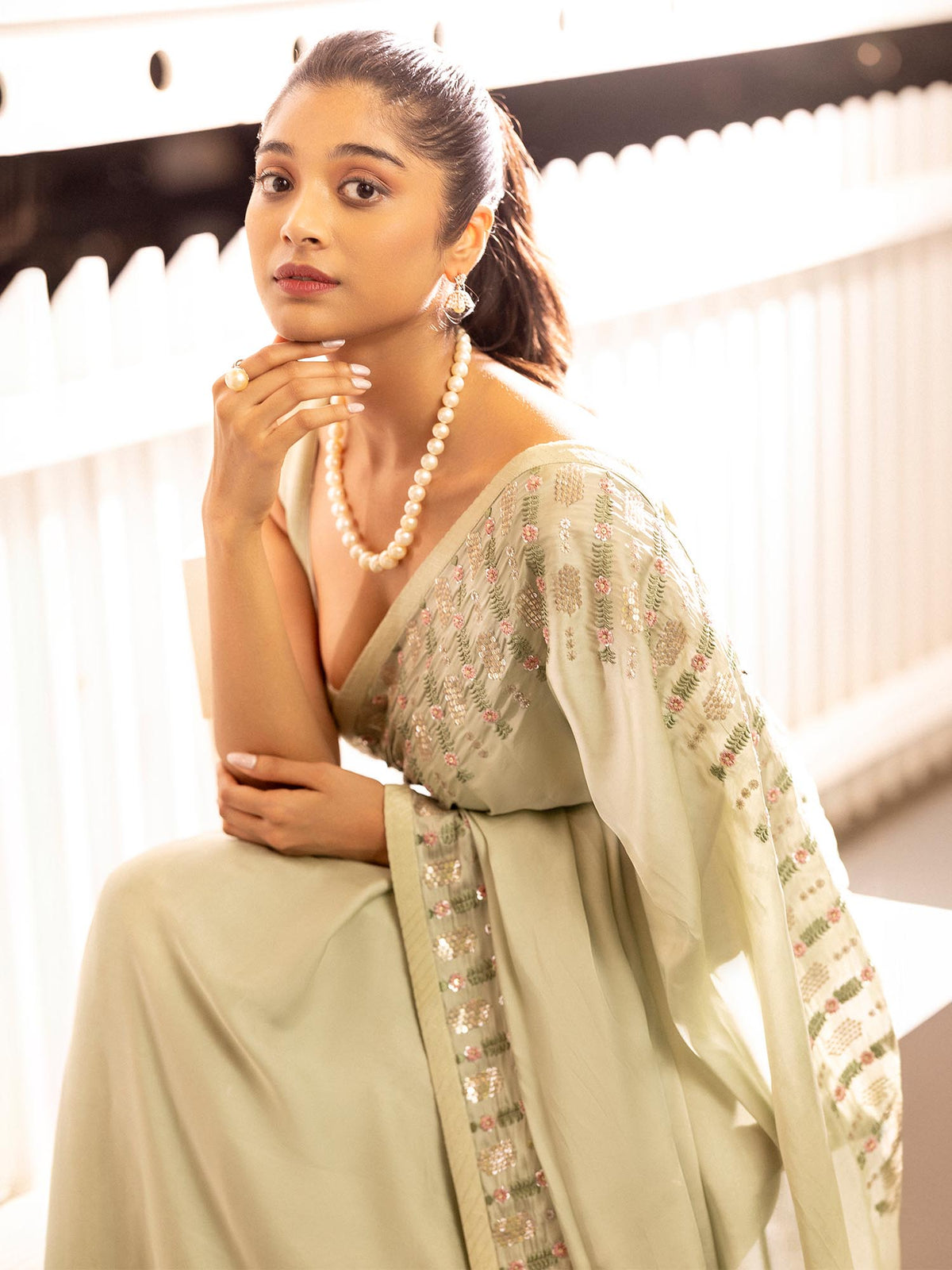 FROSTED SAGE SAREE
