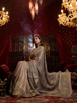 Gold Silk Tissue Embroidered Sari with Raw Silk Blouse