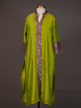 Green Chanderi Kurti with High Neck and Dazzling Sequins Work
