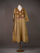 Green Handwoven Cotton Kurti, Side Pleats, Kalamkari Sequinned Yoke