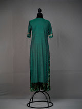 Green Kurti with Rich Sequinned Deep V Neck and Bandhni Pants