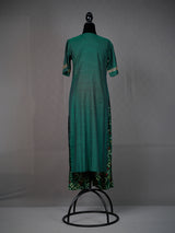 Green Kurti with Rich Sequinned Deep V Neck and Bandhni Pants