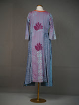 Grey Block Print Kurti with Front Panel and Contrast Yoke, Pants