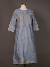 Grey Chanderi Kurti with Embroidery, Sequin Work, Zari Borders