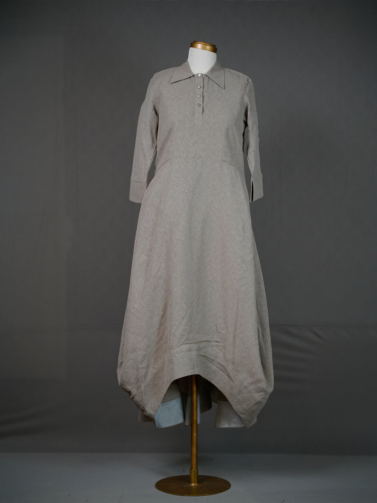 Grey Double Georgette Kurti with High Collar, Asymmetrical Hem