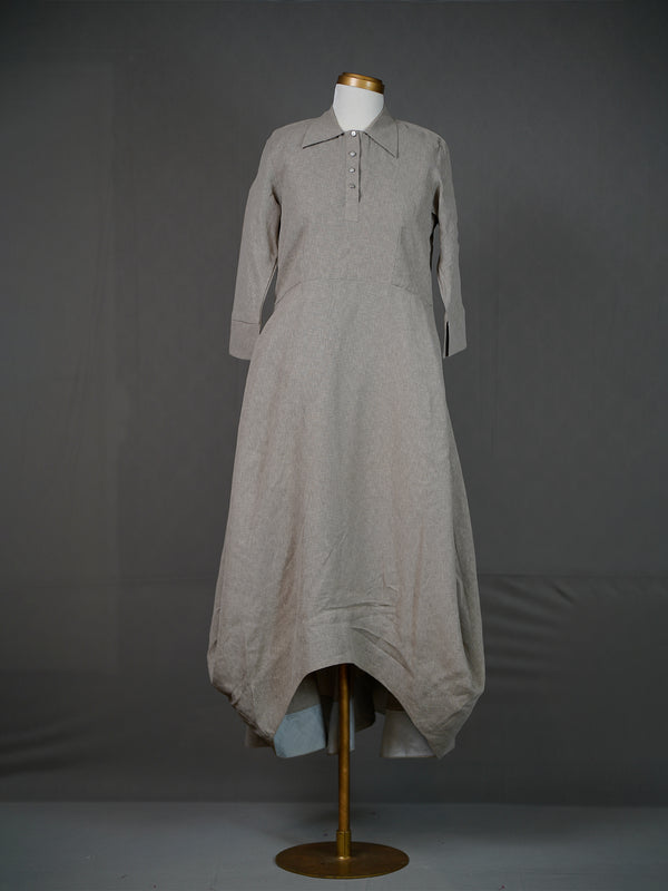 Grey Double Georgette Kurti with High Collar, Asymmetrical Hem
