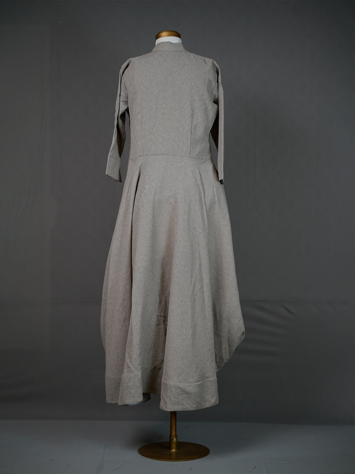 Grey Double Georgette Kurti with High Collar, Asymmetrical Hem