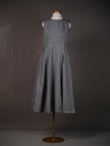 Grey Handloom Sleeveless Long Plain Dress with Box Pleats