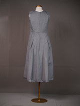 Grey Handloom Sleeveless Long Plain Dress with Box Pleats