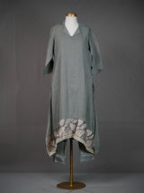 Grey Handwoven Collared Asymmetrical Kurti with Applique Work n Pants