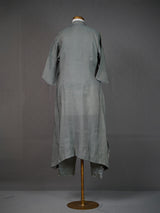 Grey Handwoven Collared Asymmetrical Kurti with Applique Work n Pants