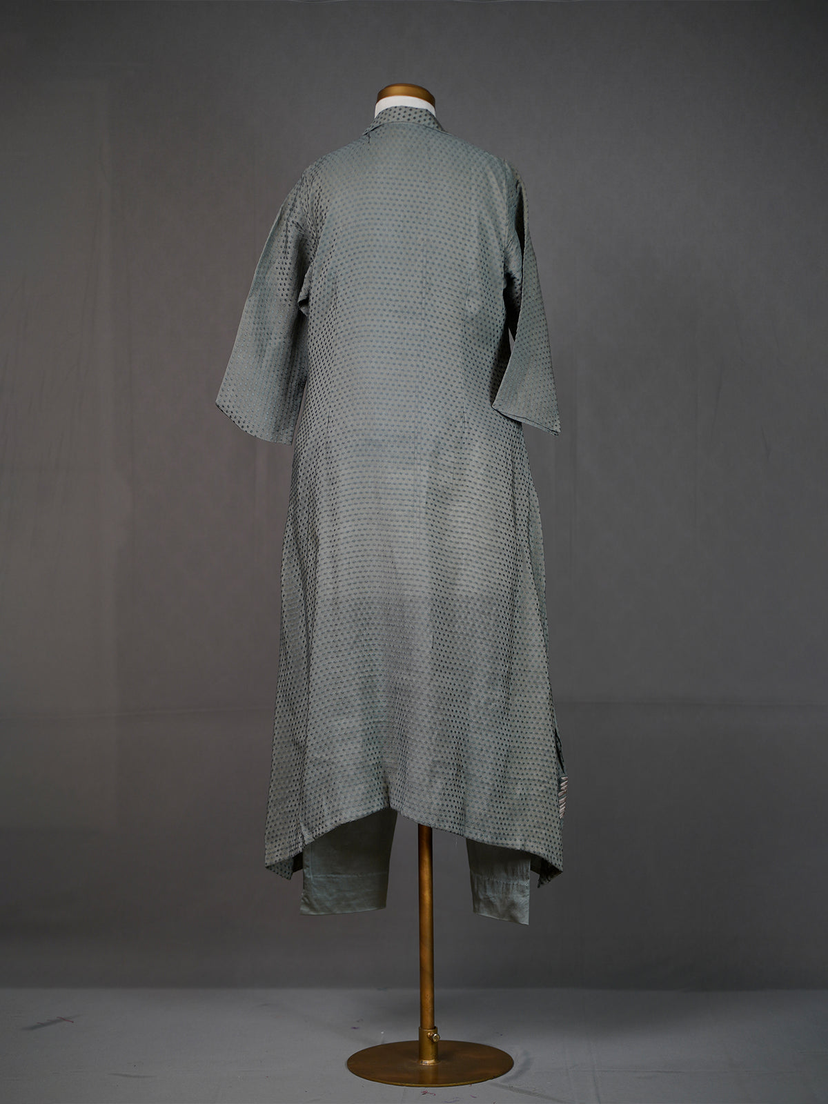 Grey Handwoven Collared Asymmetrical Kurti with Applique Work n Pants