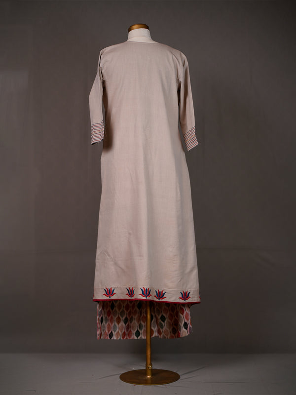 Grey Kurti with Sequins, Thread Work Lotuses and Printed Pants