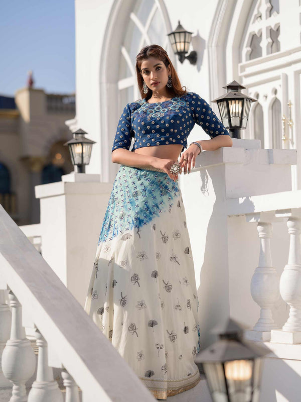 Hand Embroidered Tie and Dye Lehenga with Embroidered Blouse