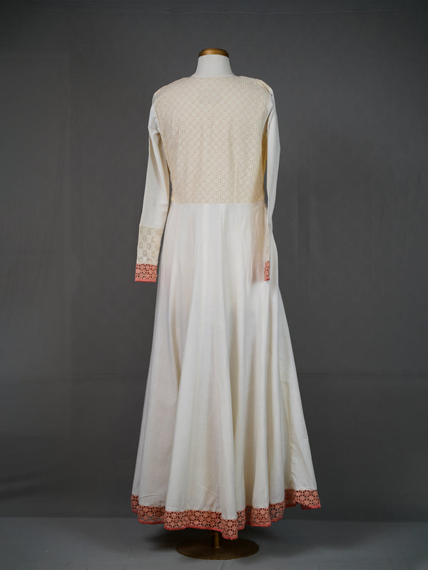 Ivory Kurti-Koti Set with Potli Buttons, Hakoba Yoke, Printed Pants