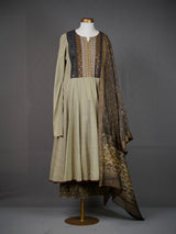 Light Green Kali Kurti With Printed Pants and Chanderi Dupatta