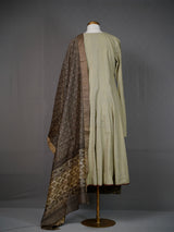 Light Green Kali Kurti With Printed Pants and Chanderi Dupatta