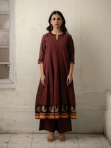 Maroon Checked Hand-Woven Cotton Kurti with Sequins, Mirrors with Pants