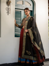 Maroon Kalidar Ajrakh Print Lehenga with Smart Blouse and Dupatta