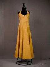 Mustard Handwoven Cotton Plain Floor Length Dress with Halter Neck