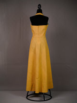 Mustard Handwoven Cotton Plain Floor Length Dress with Halter Neck