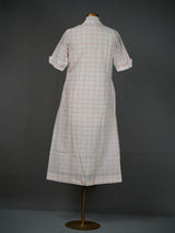 Off White Checkered A-Line Dress With Thread And Mirror Work