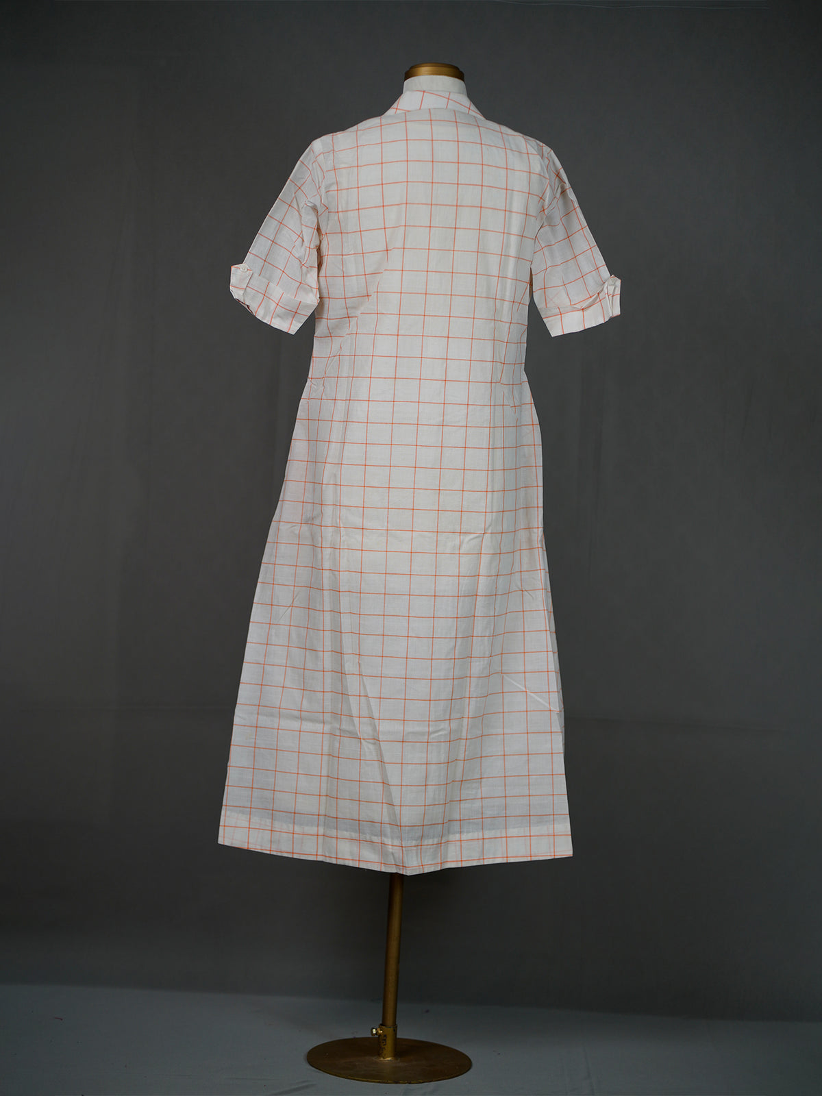 Off White Checkered A-Line Dress With Thread And Mirror Work