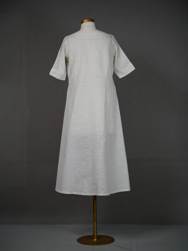 Off White Handwoven Cotton Simple A-Line Kurti with Boat Neck