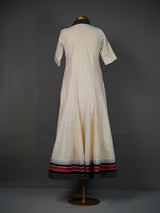 Off White Handwoven Kali Long Dress with Black Collar and Border